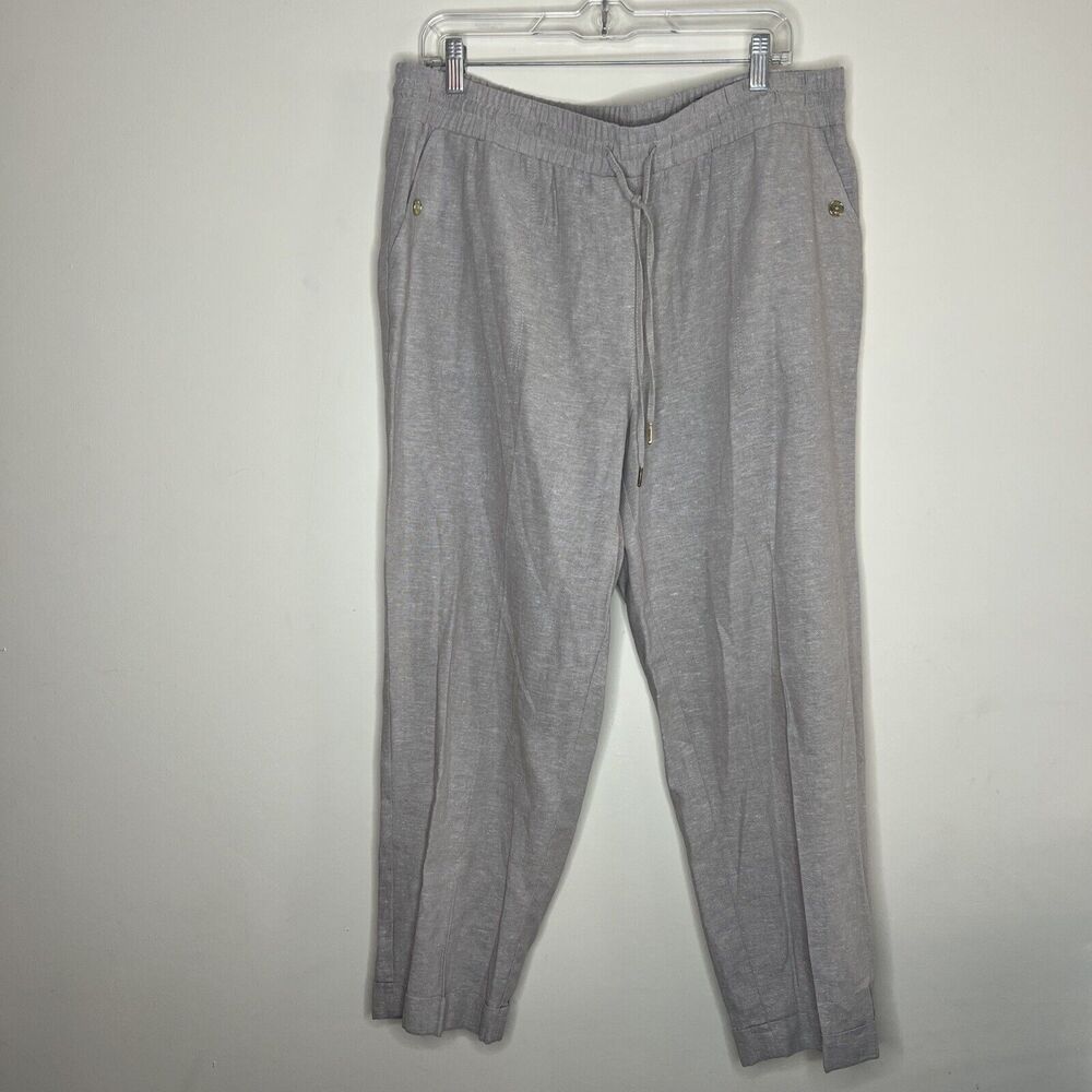 Jones New York Women’s Pull On Linen Pants Large Beige Elastic Waist Beachy